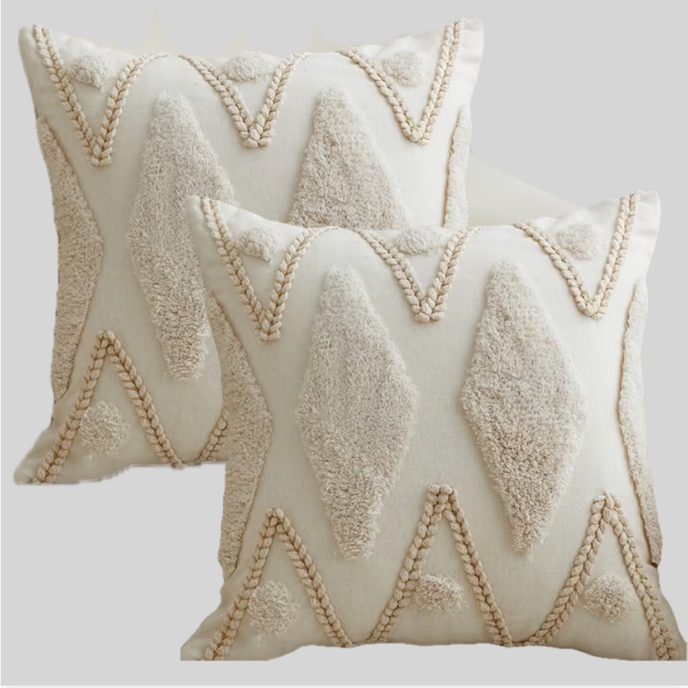Set of 2 Neutral Textured Throw Pillow Covers | 18” x 18” | Boho Farmhouse Decor